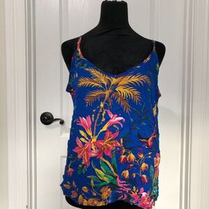 Cynthia Rowley Womens‎ Tank Top S Blue Floral Sleeveless V-neck Rayon NWT